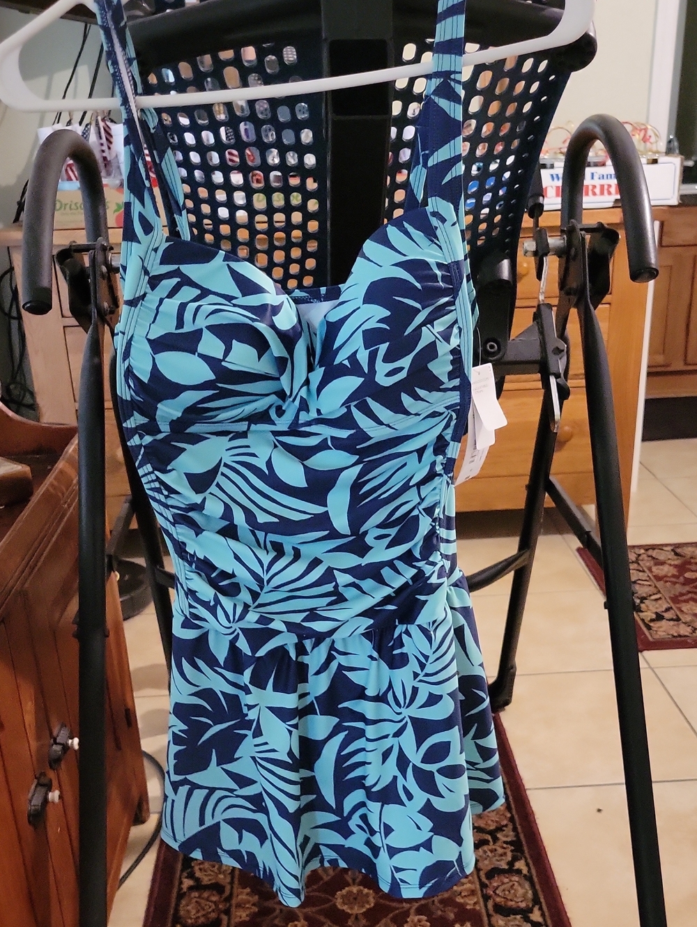 Womans Blue Floral Print One-Piece Swimsuit